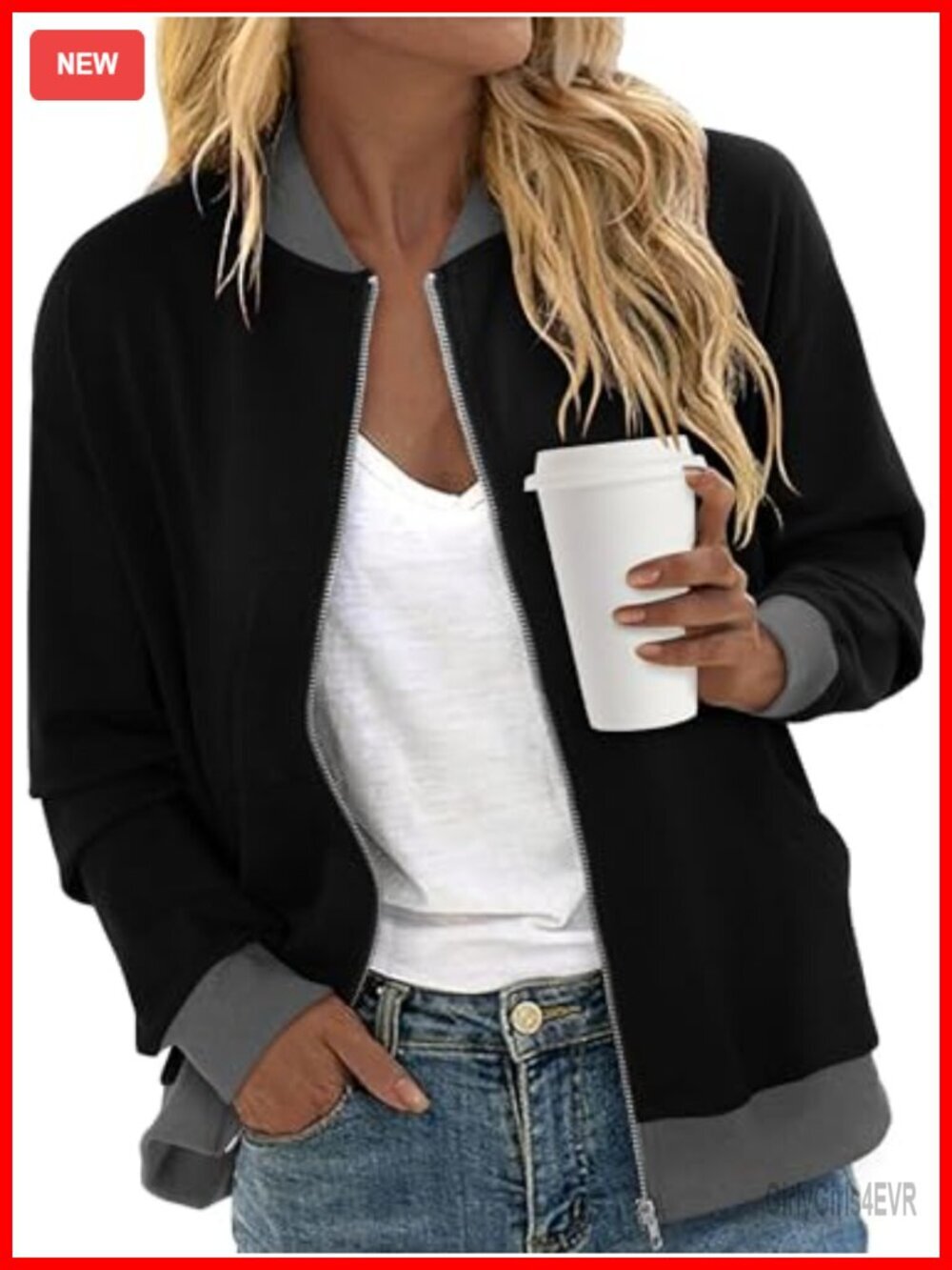 Zip Up Bomber Jacket Long Sleeve Casual Fall Coat Windbreaker with Pockets
